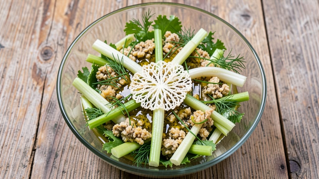 1908 Salad Recipe: Celery Crown Crunch Meets Creamy Herb Cheese Delight