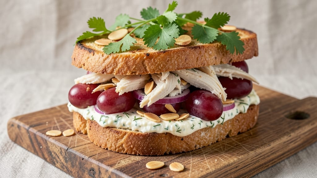 Chicken Salad Sandwich Recipe with Grapes and Almonds: Sweet-Tart Crunch Meets Creamy Herb Cheese