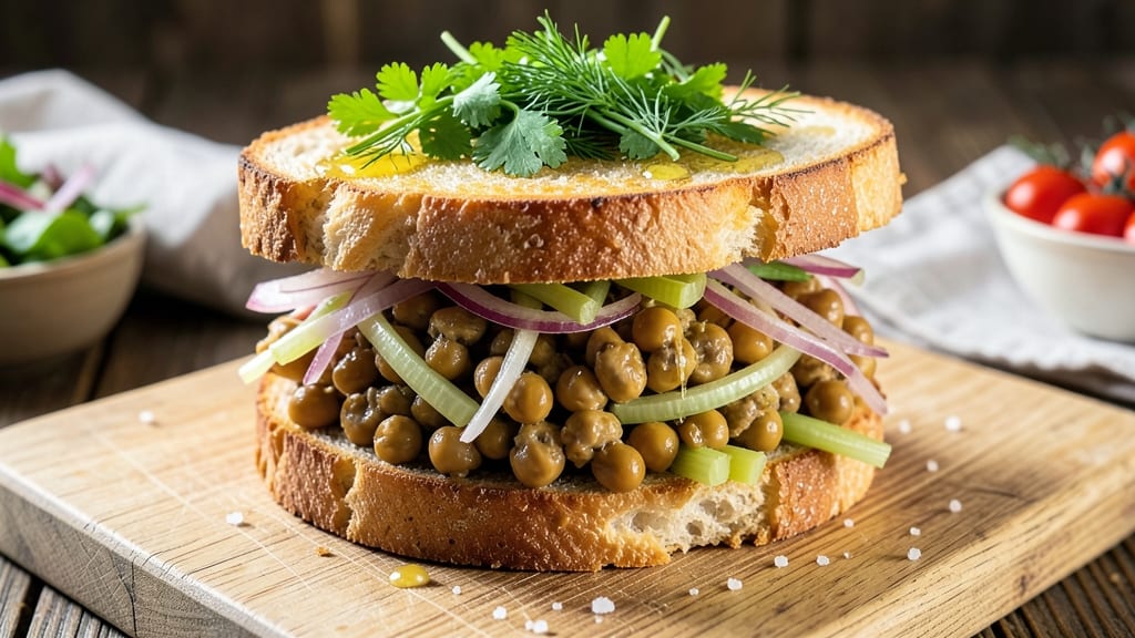 Chickpea Salad Sandwich No Mayo Recipe: Crisp Celery Crowns With Zesty Lemon-Herb Twist