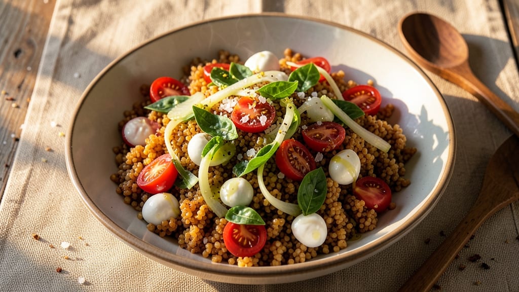 Caprese Couscous Salad Recipe: Bright Herb Zing With Crisp Celery Crowns