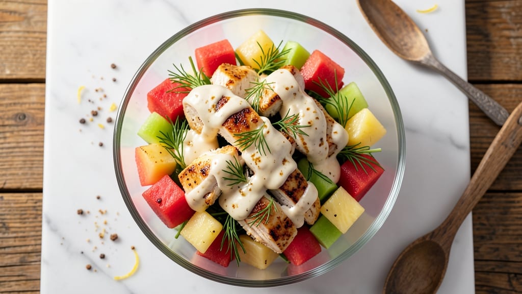 Chicken Salad with Sweet Salad Cubes Recipe: Crunchy Cubes and Creamy Herb Twist