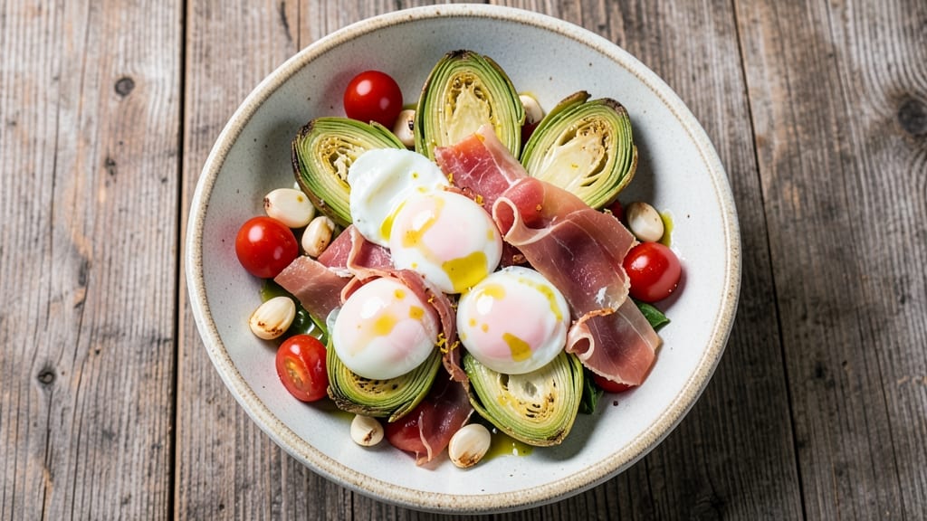 Capricciosa Salad Recipe: Artichoke, Prosciutto, and Eggs in Creamy Tomato Dressing