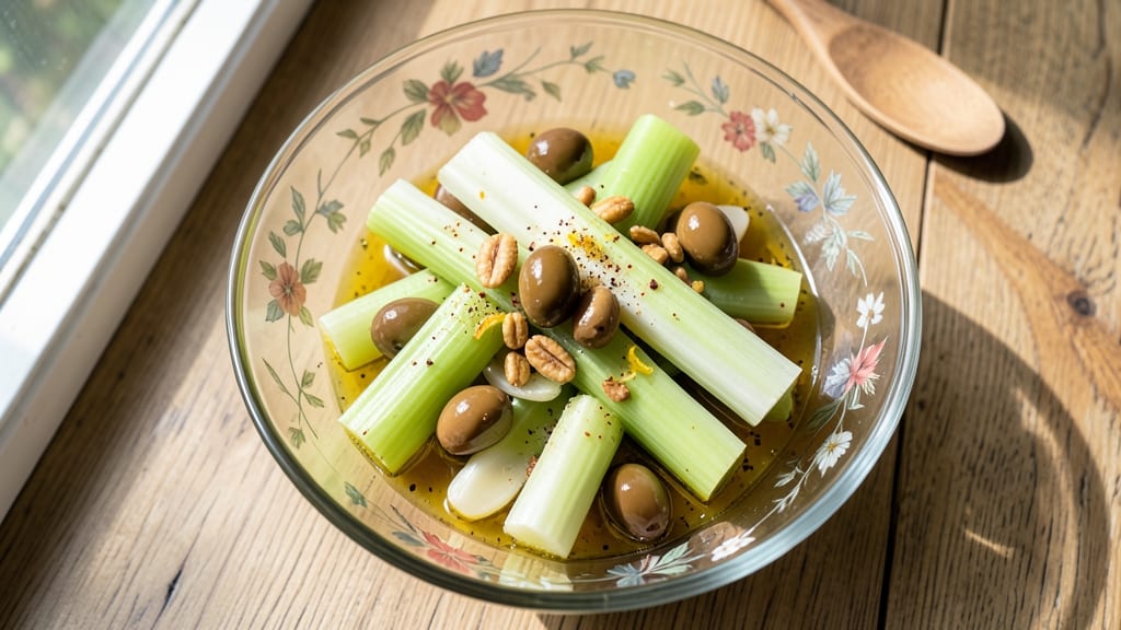 Celery and Olive Salad Recipe: Mediterranean Crunch With Zesty Lemon-Garlic Dressing