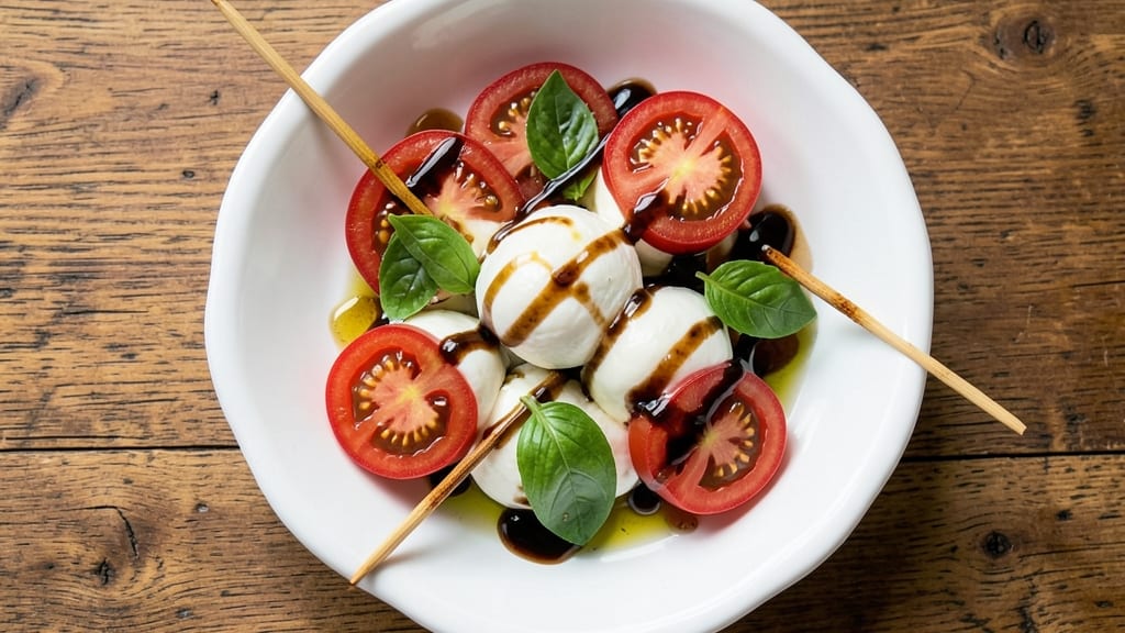 Caprese Salad Recipe For Potluck: Fresh Mozzarella, Tomatoes, and Basil Skewers