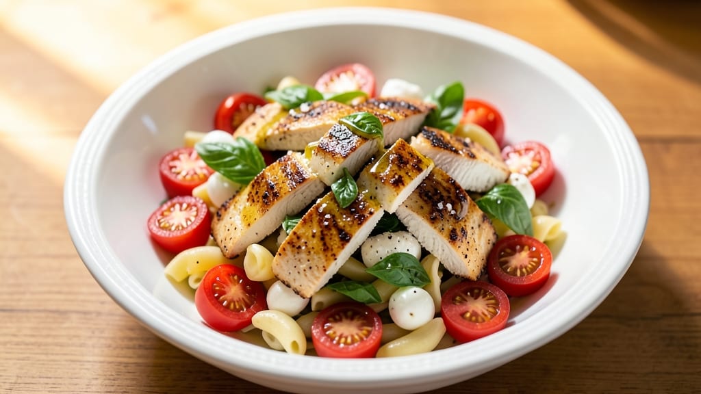 Caprese Chicken Pasta Salad Recipe: Fresh Mozzarella, Sun-Ripened Tomatoes, and Herbed Chicken Bites
