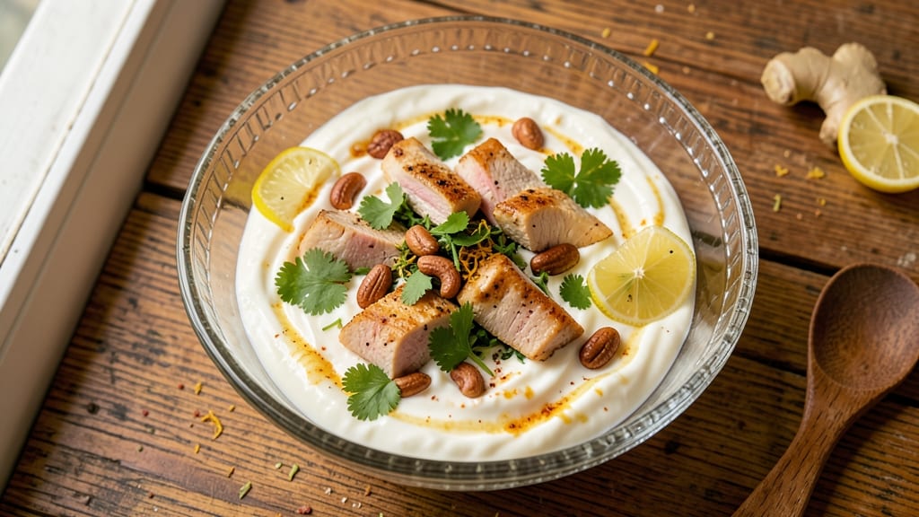 Indian-Style Chicken Salad Recipe: Warm Spiced Yogurt and Toasted Cashew Crunch