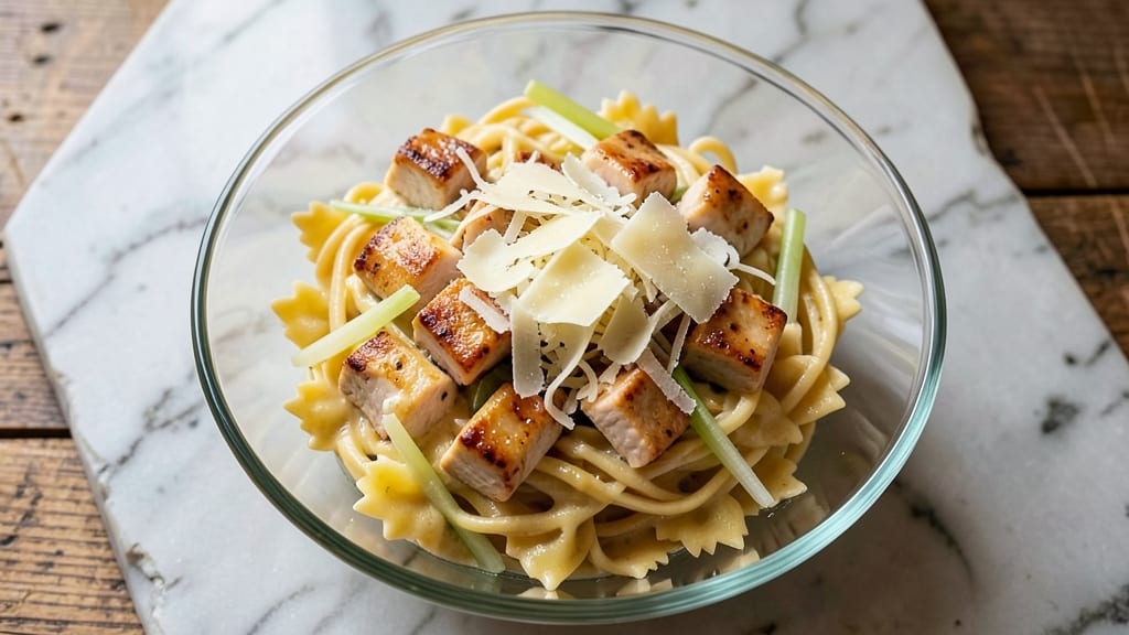 Chicken Caesar Pasta Salad TikTok Recipe: Crispy Celery Crowns and Creamy Parmesan Twist