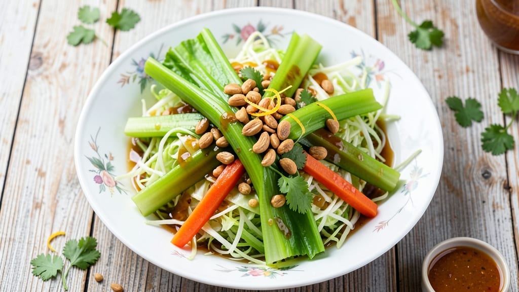 Chinese Crunchy Salad Recipe: Wok-Tossed Crisp Celery Crowns and Peanuts