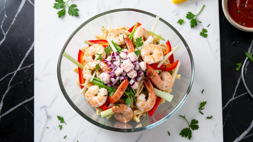Cold Seafood Pasta Salad Recipe With Crabmeat and Shrimp: Bite-Sized Luxury for Picnics and Potlucks