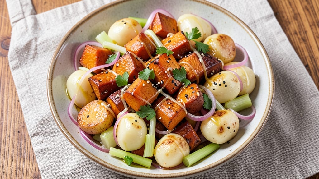 Sweet Potato and White Potato Salad Recipe: Caramelized Sweetness Meets Crisp Celery Crunch