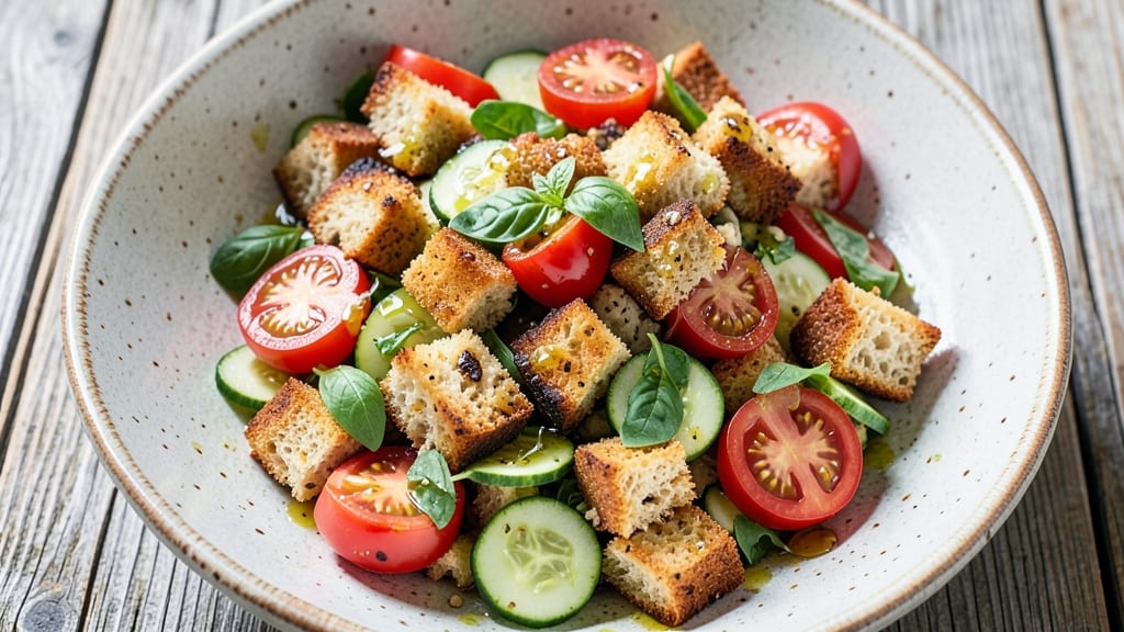 Vegan Panzanella Salad Recipe: Crispy Bread Cubes and Bright Tomato Freshness