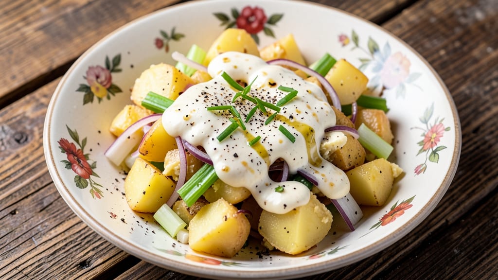 Alpine Inn German Potato Salad Recipe: Crisp Celery Crowns and Mustard-Cream Cheese Harmony