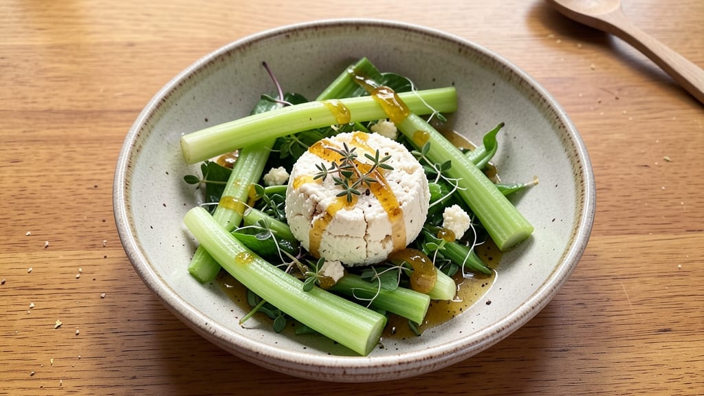 Chevre Salad Recipe: Crisp Celery Crowns and Herbed Cheese Balance