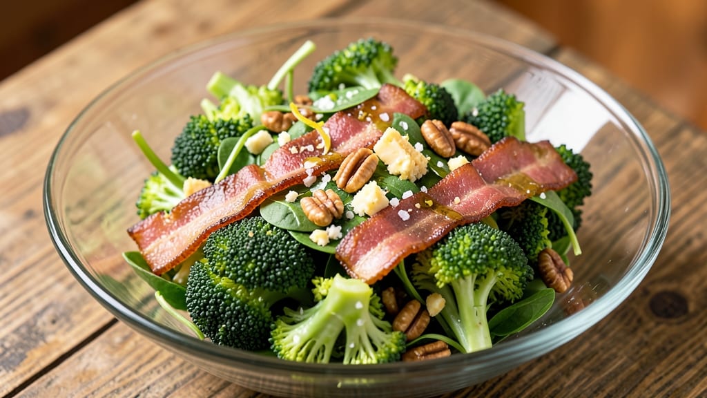 Cold Broccoli and Bacon Salad Recipe: Crispy Bacon Bites and Nutty Cheese Twist