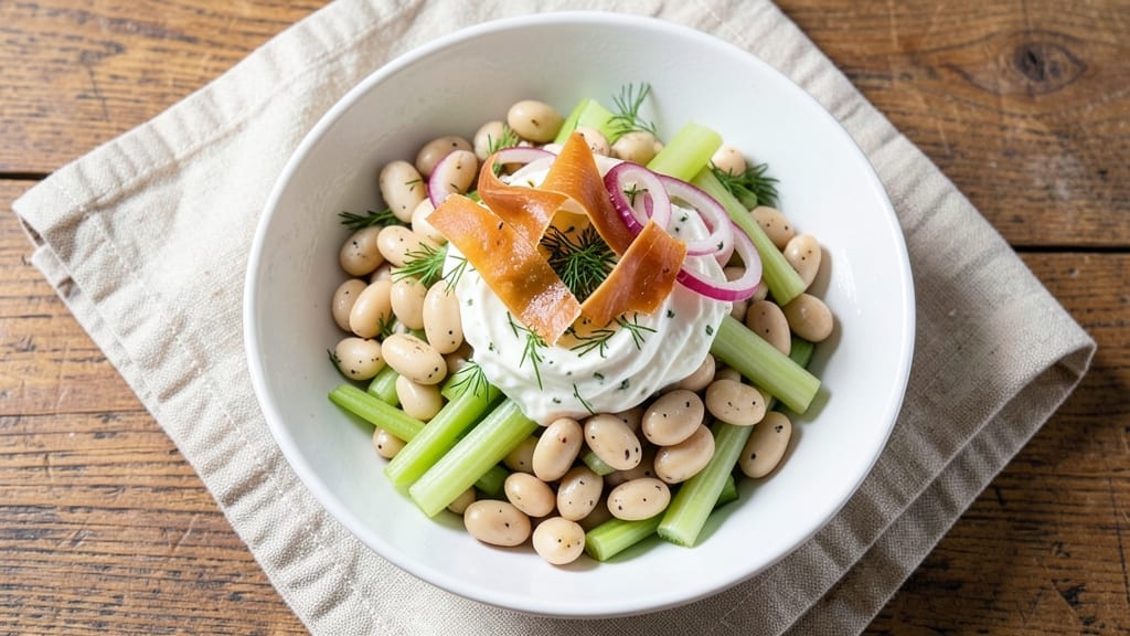 W W Bean Salad Recipe: Crisp Celery Crowns and Smoky Herb Cheese Fusion
