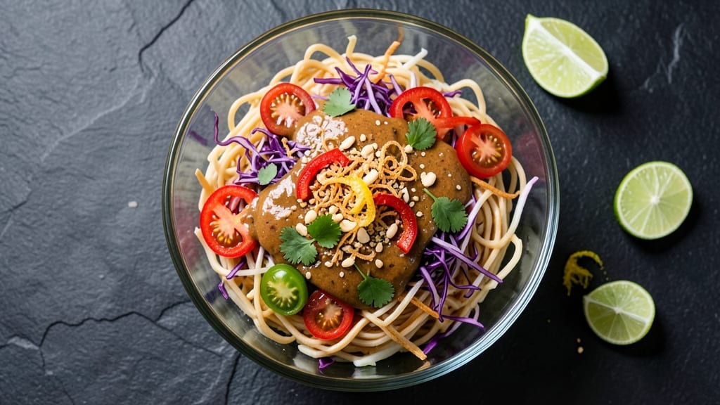 Vegan Thai Salad Recipe: Spicy Peanut Dressing and Crunchy Rice Noodles