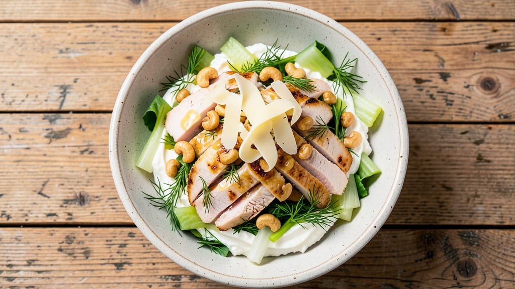 Claim Jumper Cashew Chicken Salad Recipe: Crunchy Celery Crowns and Creamy Herb Cheese Fusion *(Rejected Due to Overlap)*