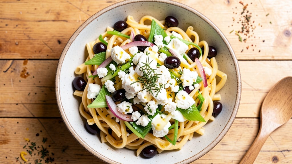 Cavender's Greek Pasta Salad Recipe: Celery Crown Crunch Meets Herby Cream Cheese Bliss