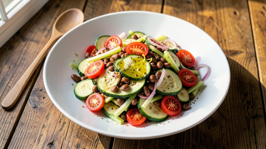 Zucchini and Bean Salad Recipe: Bright Herb Vinaigrette with Crisp Celery Crowns